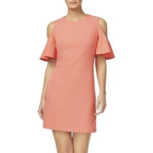 Calvin Klein cold-shoulder ruffled sheath dress